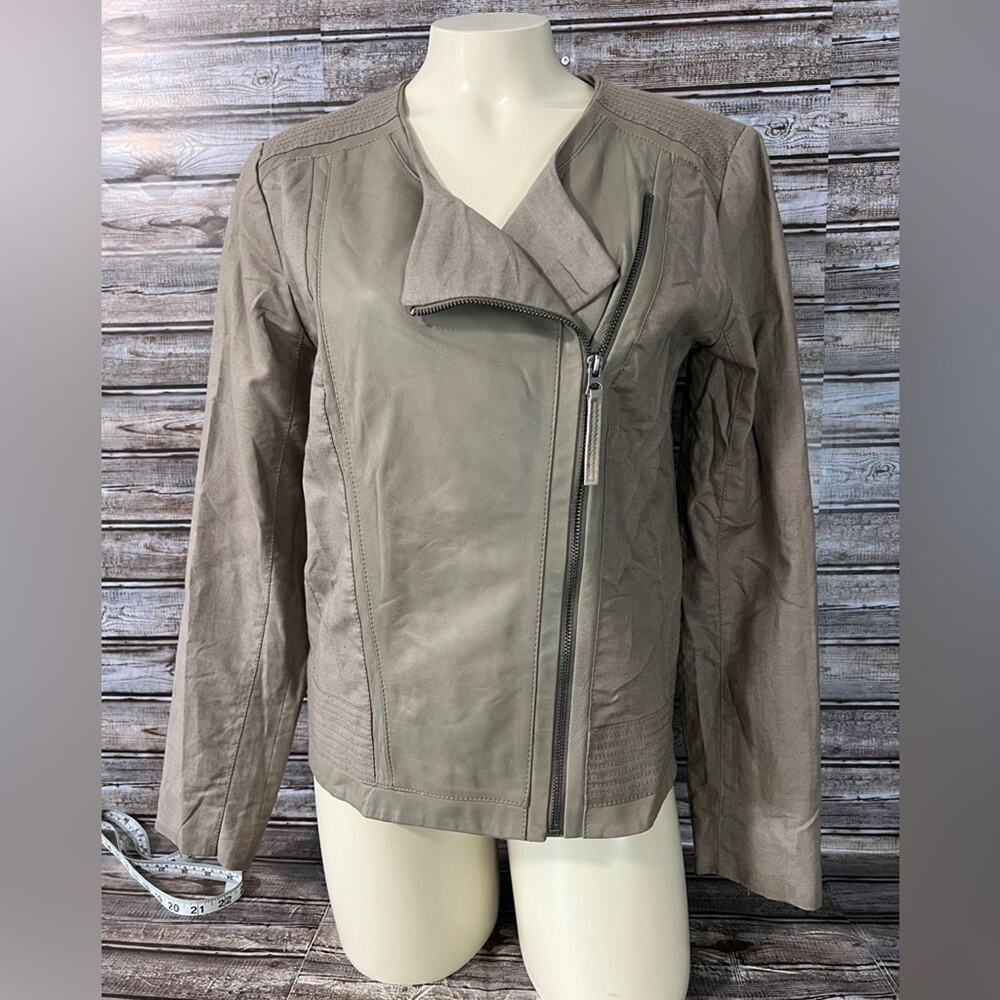 Lucky Brand Taupe Leather Asymmetrical Zip Jacket